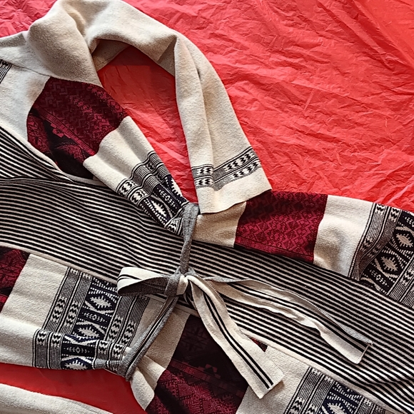 Bellino Clothing Striped Cardigan - Cream and Burgundy - Picture 7 of 7